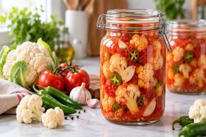 ترشی گل‌کلم با آب گوجه؛ روش تهیه مایه غلیظ و خوش‌طعم