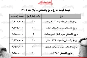 قیمت جدید انواع برنج پاکستانی در بازار ۹ آبان ۱۴۰۵ / کیسه ۵ کیلویی برنج باسماتی چند شد؟ + جدول